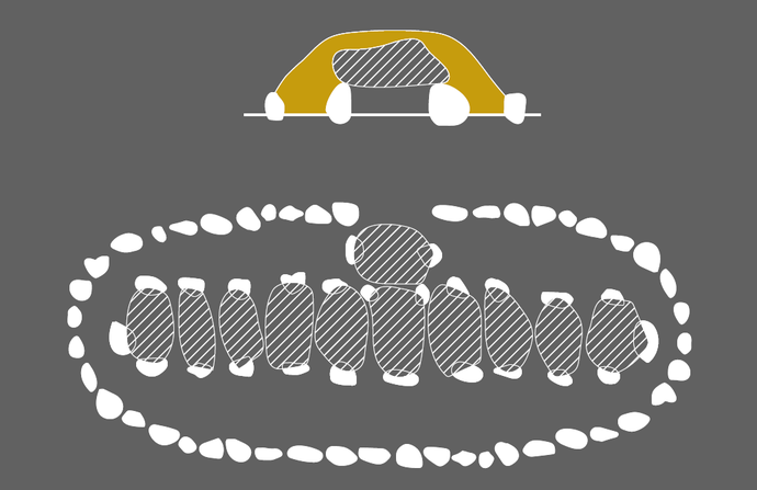 Bauweise eines Ganggrabs im Querschnitt (oben) und Grundriss (unten). Bild: Altertumskommission/L. Kopner