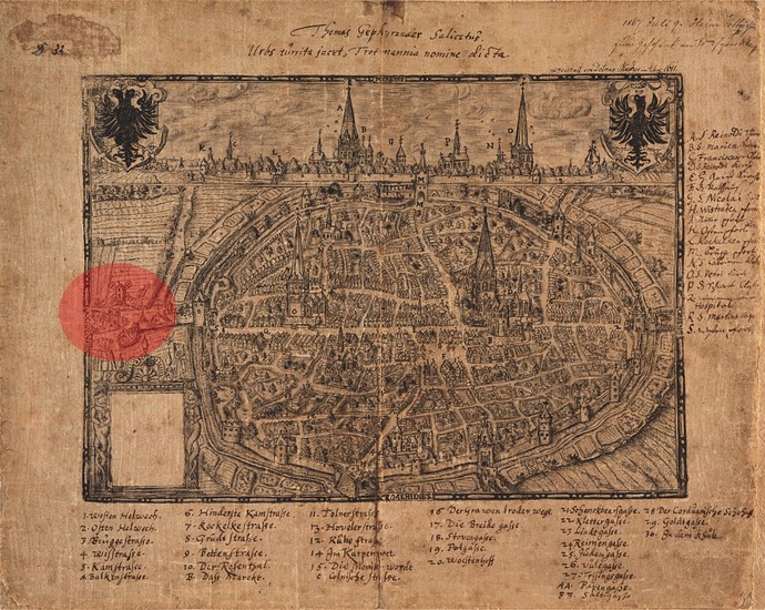 Auf dem Stadtplan von Dortmund des Detmar Mulher aus dem Jahr 1610 ist am linken Bildrand außerhalb der Stadtmauern der Galgen eingezeichnet.